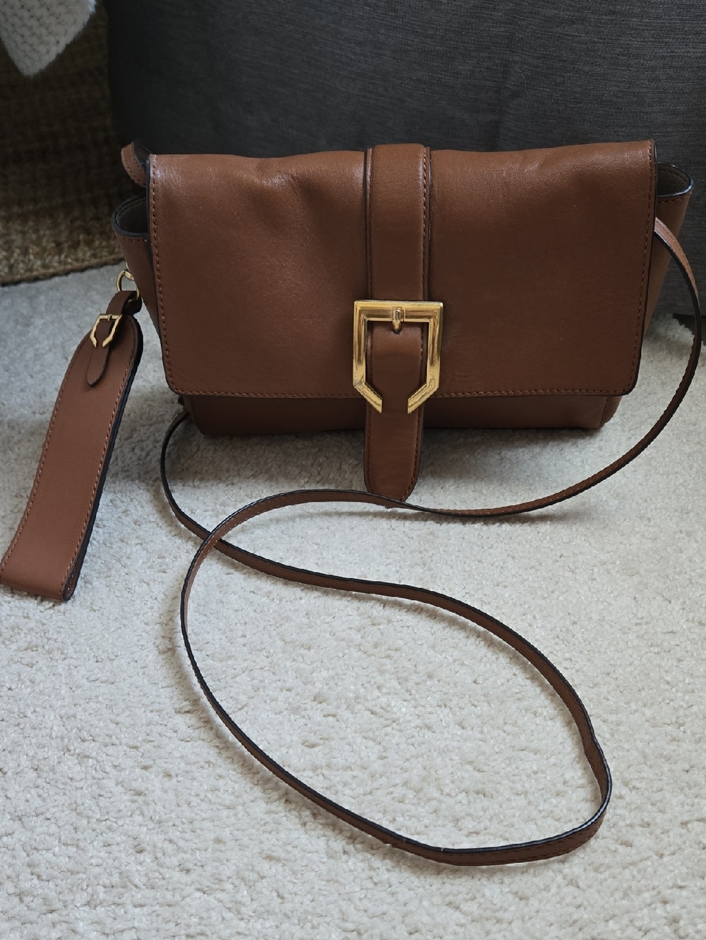 Cole Haan Brown Leather Crossbody with Gold Buckle